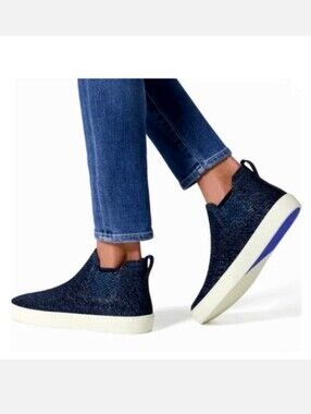 Rothy's Blue/Black Metallic Lattice Stitch Chelsea High Top Sneakers